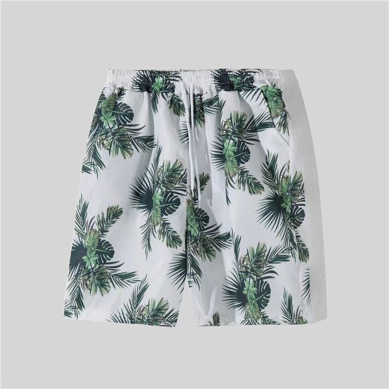 Mens Casual Hawaiian Shirt  Shorts Set White (shorts)  - Image 1