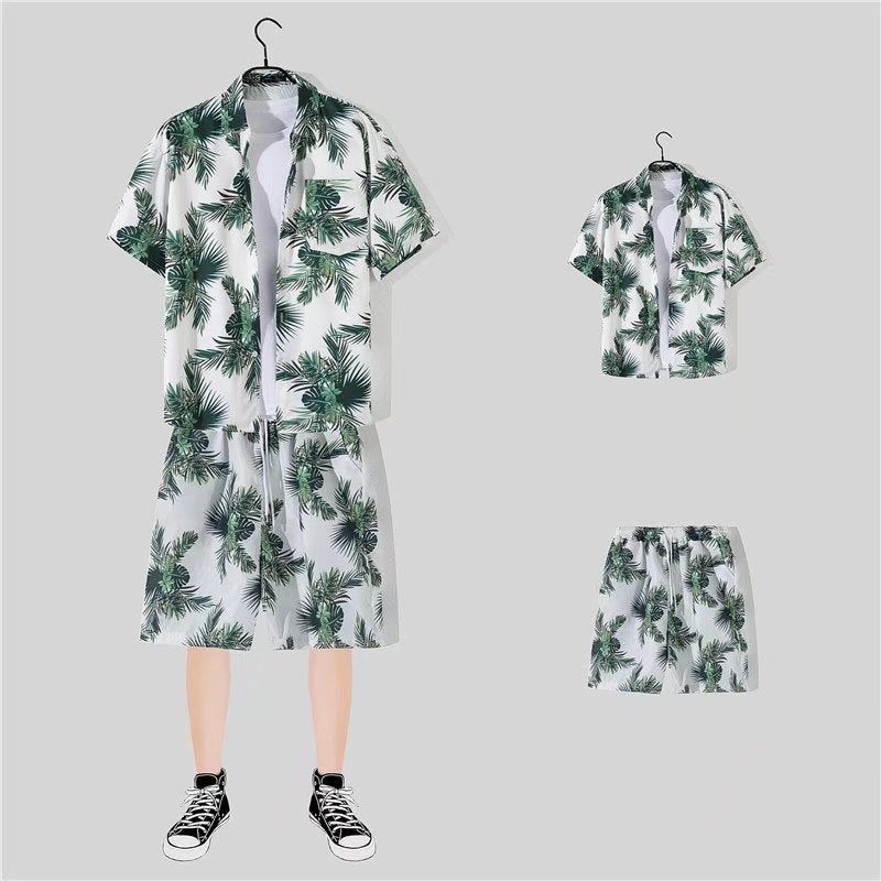 Mens Casual Hawaiian Shirt  Shorts Set White (shorts)  - Image 5