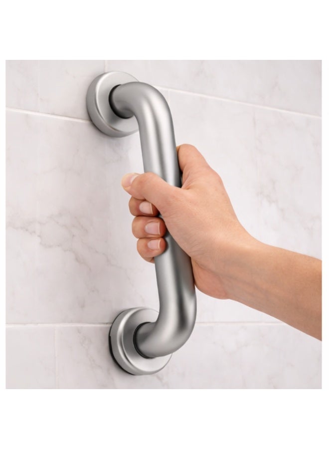 رونا قضبان دعم حمام RONA فضي مطفي (نيكل مشطوف) – مقبض أمان للدش من الفولاذ المقاوم للصدأ، مانع للانزلاق، دعم لكبار السن وذوي الاحتياجات الخاصة، تثبيت جداري قوي - Image 1