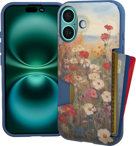 Smartish iPhone 16 Wallet Case Wallet Slayer Vol 1 Slim Protective Credit Card Holder Drop Tested Hidden Credit Card Slot Cover for Apple iPhone 16 Wildflower Fields - Image 1