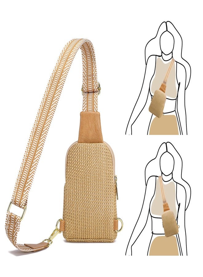INICAT Summer Straw Bag Small Sling Beach Bag Crossbody Bags for Women, Khaki Guitar Strap, Small - Image 5