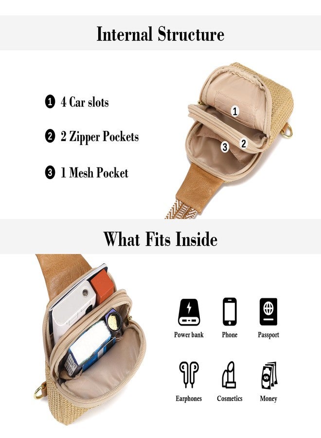 INICAT Summer Straw Bag Small Sling Beach Bag Crossbody Bags for Women, Khaki Guitar Strap, Small - Image 4