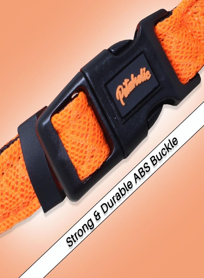 Plushmate x Petaholic Soft Air Mesh Adjustable & Comfortable Dog Neck Collar Belt with Quick Release Buckle & Strong Metal D Ring Suitable for Small, Medium & Large Dogs (Small, Orange, 38 mm) - Image 4