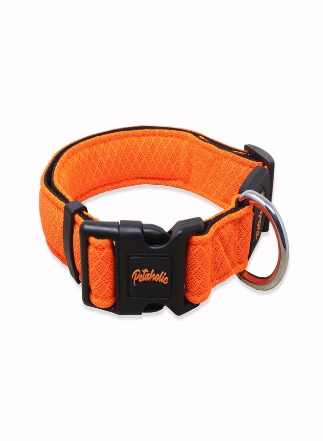 Plushmate x Petaholic Soft Air Mesh Adjustable & Comfortable Dog Neck Collar Belt with Quick Release Buckle & Strong Metal D Ring Suitable for Small, Medium & Large Dogs (Small, Orange, 38 mm) - Image 1