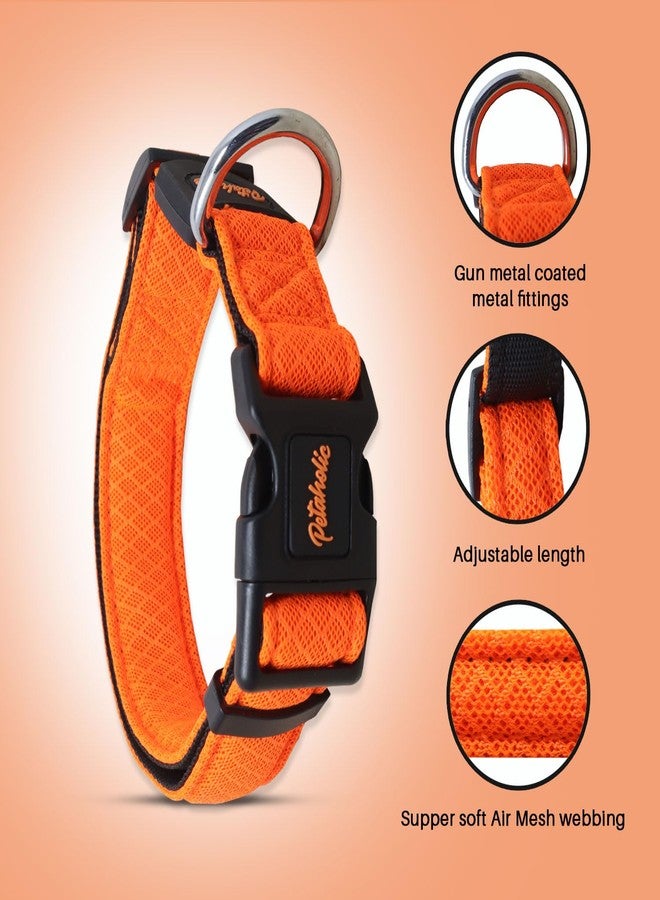 Plushmate x Petaholic Soft Air Mesh Adjustable & Comfortable Dog Neck Collar Belt with Quick Release Buckle & Strong Metal D Ring Suitable for Small, Medium & Large Dogs (Small, Orange, 38 mm) - Image 2