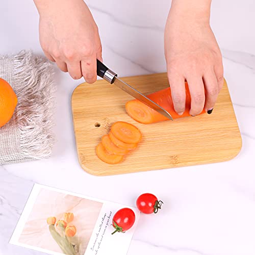 HTB Bamboo Cutting Board Set for Kitchen,Small Cutting Boards with Holder,Serving Boards for Sandwich Cheese Meal Breakfast - Image 2