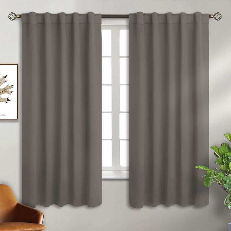 BGment Blackout Curtains for Bedroom 63 Inch - Rod Pocket and Back Tab Grey Thermal Insulated Room Darkening Curtains for Living Room  42 x 63 Inch  2 Window Curtain Panels - Image 1