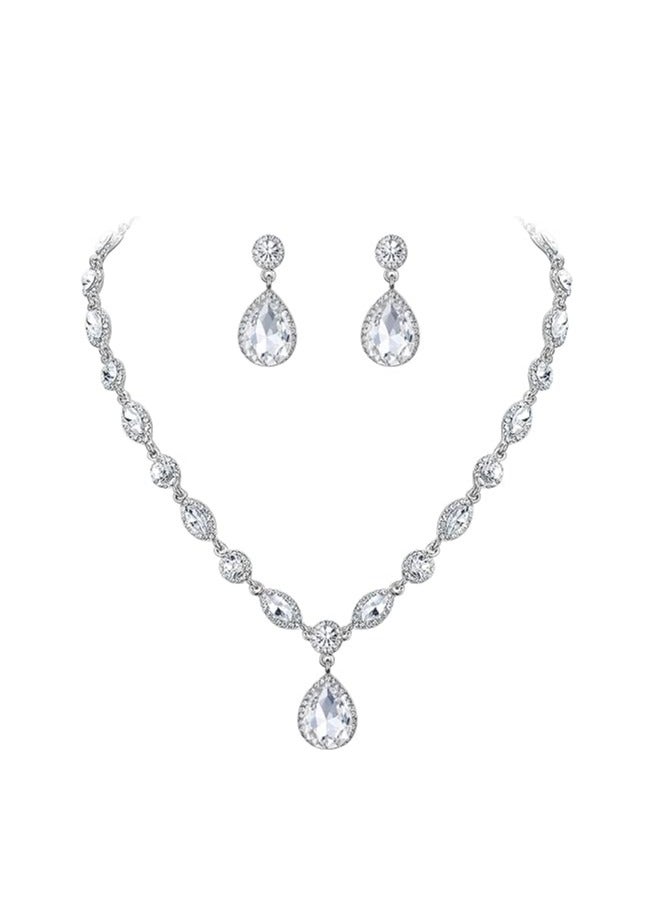 مجموعة مجوهرات كريستال للعروس ورفيقاتها - قلادة على شكل دمعة وقراط متدلية لحفلات الزفاف والمناسبات الرسمية - Image 1