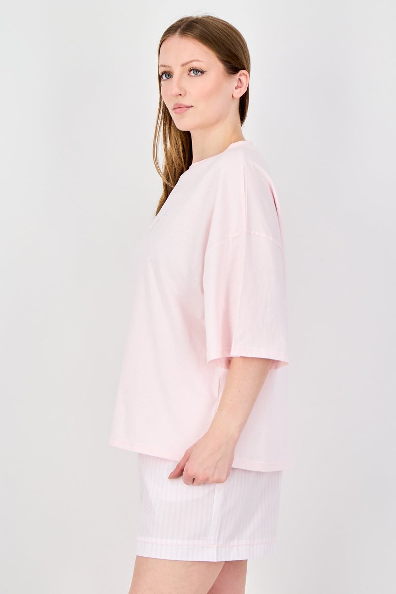 Fudo Lounge By Fudo Women 2 Pieces Stripe Pajama Top And Bottom Set, Pink - Image 2