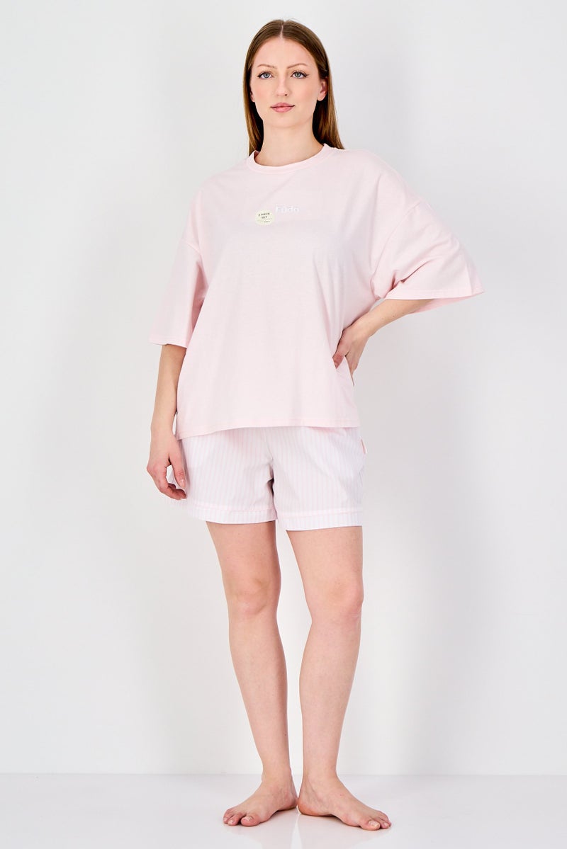 Fudo Lounge By Fudo Women 2 Pieces Stripe Pajama Top And Bottom Set, Pink - Image 3