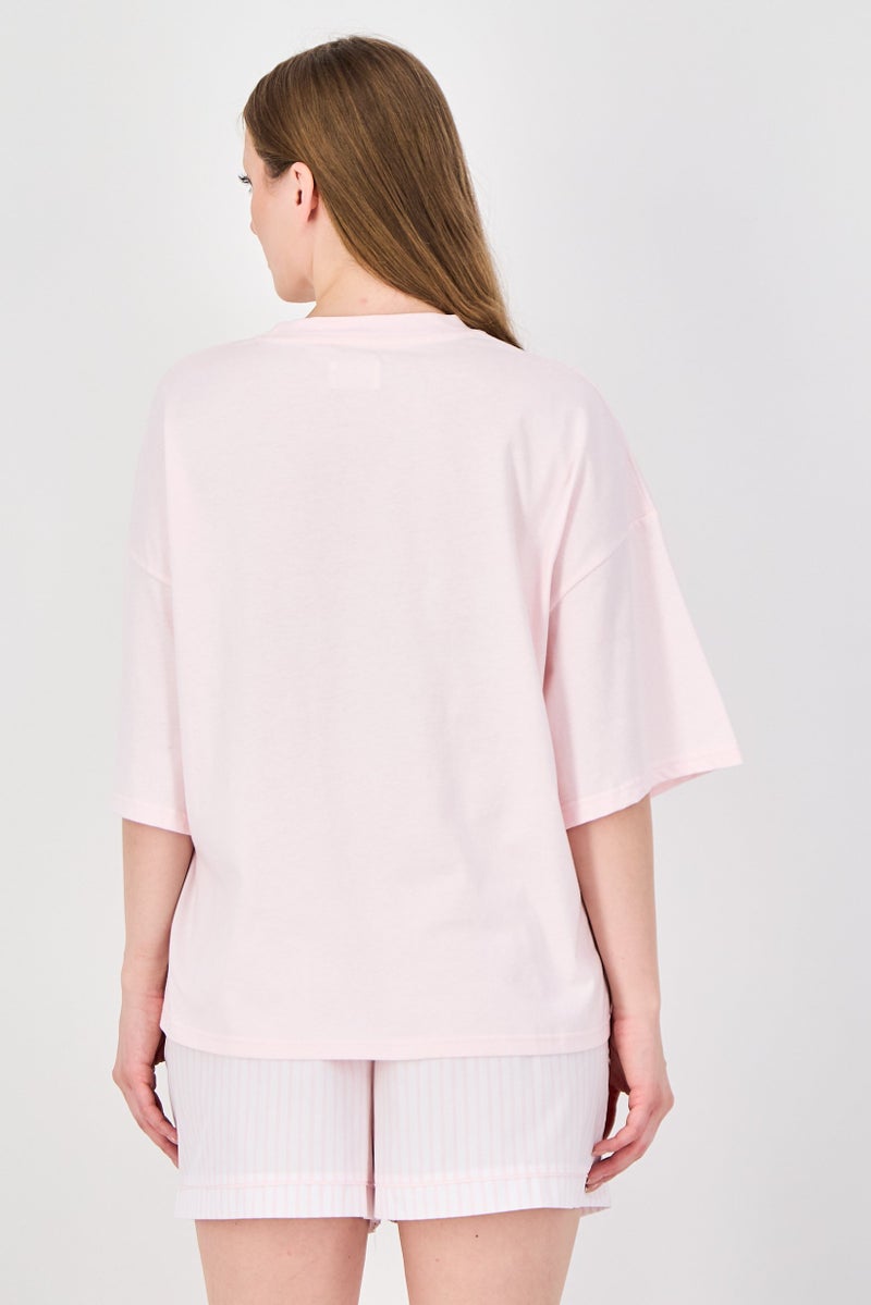 Fudo Lounge By Fudo Women 2 Pieces Stripe Pajama Top And Bottom Set, Pink - Image 4