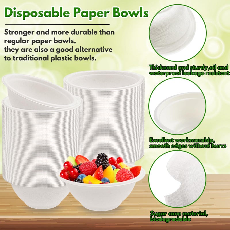 Tiaiidi 100 Pack 8 oz Disposable Paper Bowls,Compostable Bagasse Bowls,Small Biodegradable Heavy-Duty Bowls for Hot and Cold Food - Image 3