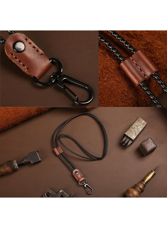 aolaso Lanyard Leather Braided Badge Lanyard Keychain For Id Card Holder Keys Office Adjustable Neck Lanyard Strap With Strong Metal Clasp For Men Womencoffee - Image 2