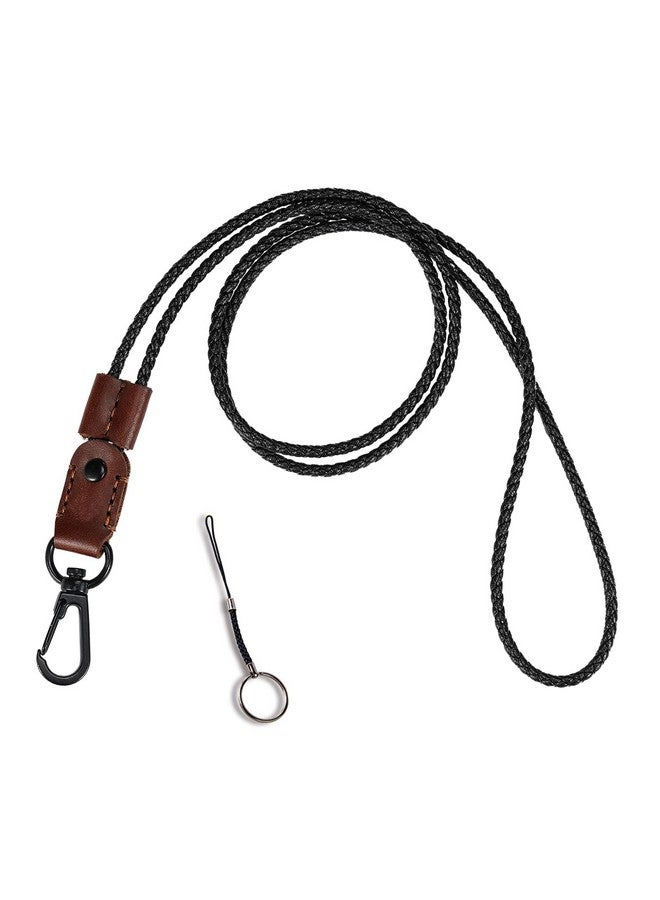 aolaso Lanyard Leather Braided Badge Lanyard Keychain For Id Card Holder Keys Office Adjustable Neck Lanyard Strap With Strong Metal Clasp For Men Womencoffee - Image 1