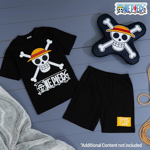 One Piece Pajama Set 2-Piece T shirt and Shorts Set Boys Summer PJ Set Loungewear Kids Clothing Matching Anime Gifts (Black, 9-10 Years) - Image 2