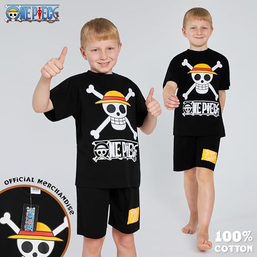 One Piece Pajama Set 2-Piece T shirt and Shorts Set Boys Summer PJ Set Loungewear Kids Clothing Matching Anime Gifts (Black, 9-10 Years) - Image 5