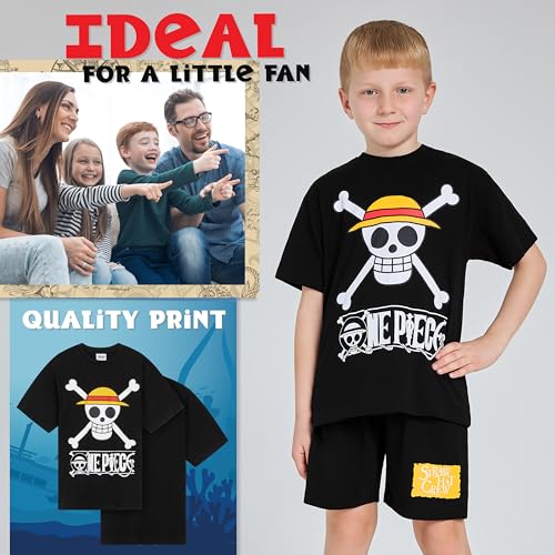 One Piece Pajama Set 2-Piece T shirt and Shorts Set Boys Summer PJ Set Loungewear Kids Clothing Matching Anime Gifts (Black, 9-10 Years) - Image 3