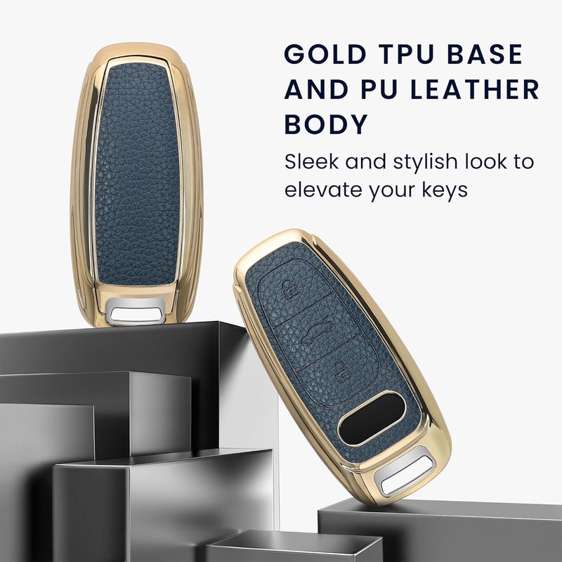 kwmobile Key Case for Audi A6 A7 A8 Q7 Q8 - 3 Button Keyless Go Cover - Dark Blue/Gold - Image 3