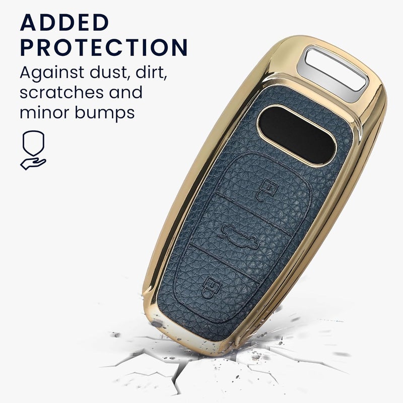 kwmobile Key Case for Audi A6 A7 A8 Q7 Q8 - 3 Button Keyless Go Cover - Dark Blue/Gold - Image 5