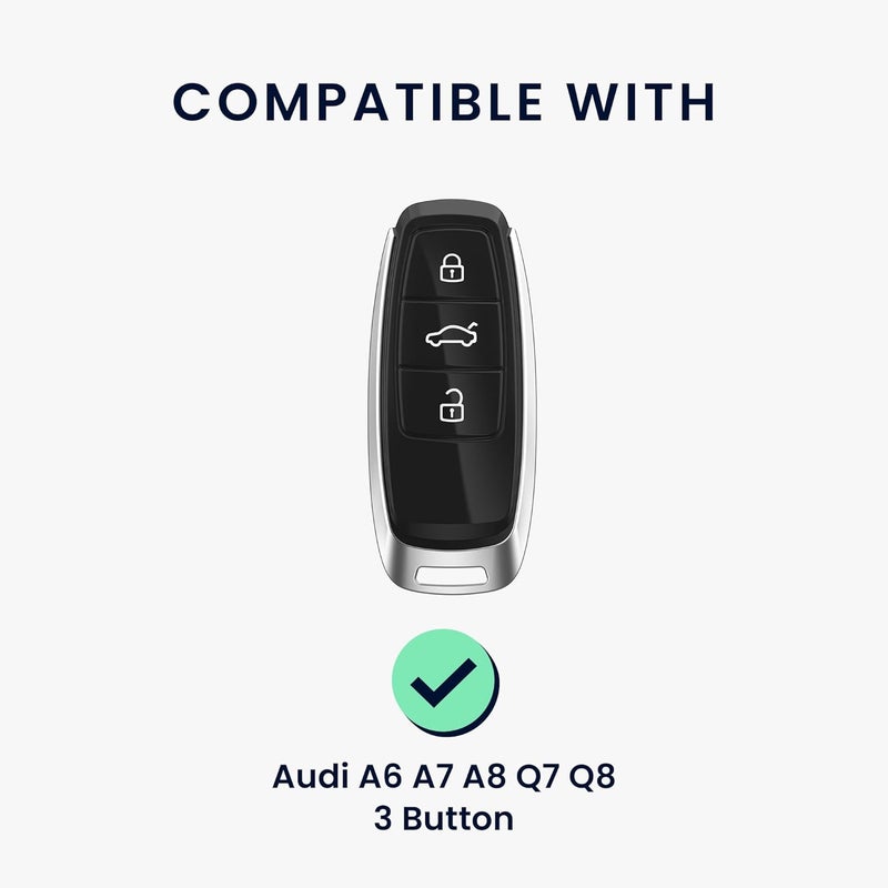 kwmobile Key Case for Audi A6 A7 A8 Q7 Q8 - 3 Button Keyless Go Cover - Dark Blue/Gold - Image 2