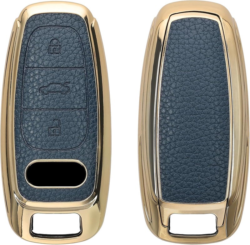 kwmobile Key Case for Audi A6 A7 A8 Q7 Q8 - 3 Button Keyless Go Cover - Dark Blue/Gold - Image 1