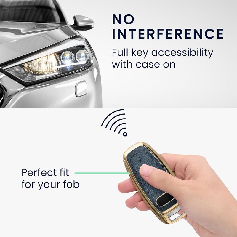 kwmobile Key Case for Audi A6 A7 A8 Q7 Q8 - 3 Button Keyless Go Cover - Dark Blue/Gold - Image 4
