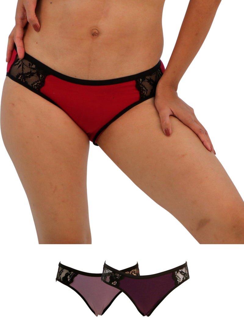 JOANNA JOANNA 108267 Women's Two Tone Lace Design Bikini 3-Pack Panties, Multicolor  - Image 1
