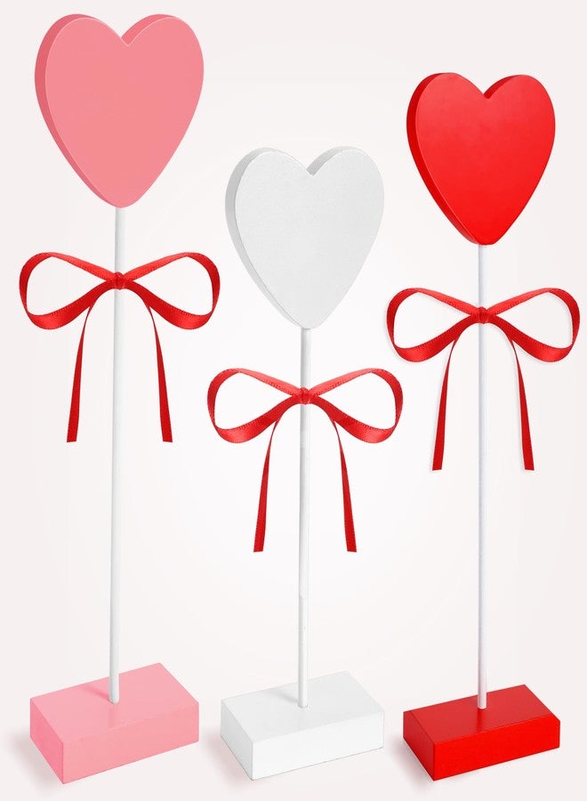 GITMIWS 3 Pieces Valentines Day Decorations, Wooden Heart Valentines Day Table Centerpiece, Romantic Tiered Tray Decor Set for Wedding, Party, Home & Office - Image 1