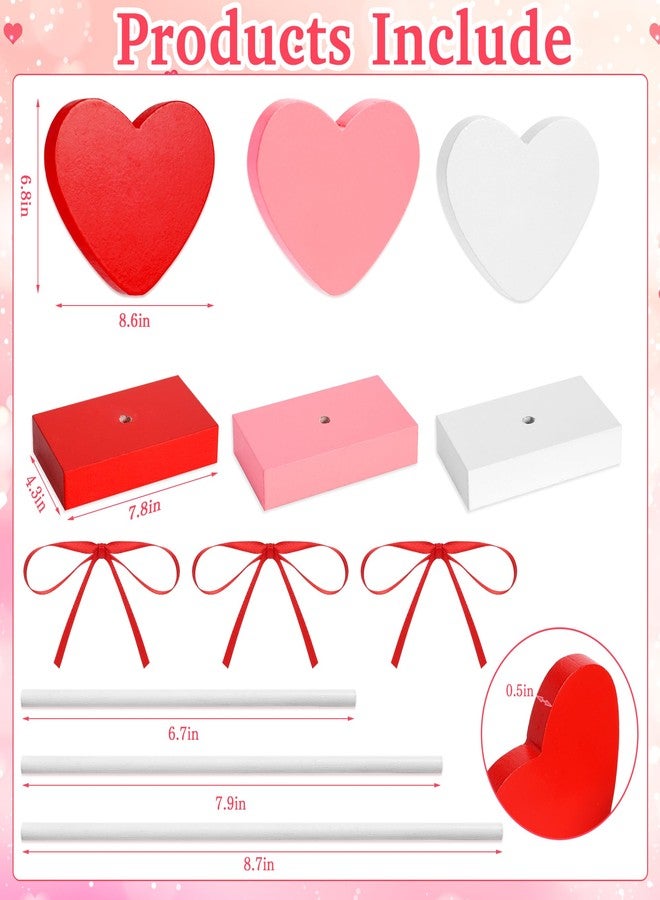 GITMIWS 3 Pieces Valentines Day Decorations, Wooden Heart Valentines Day Table Centerpiece, Romantic Tiered Tray Decor Set for Wedding, Party, Home & Office - Image 5