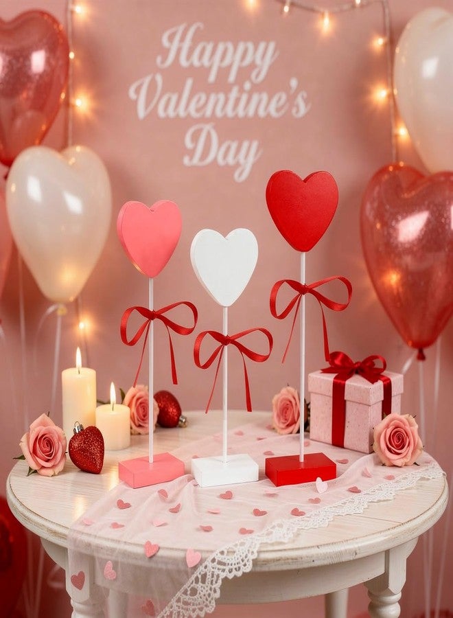 GITMIWS 3 Pieces Valentines Day Decorations, Wooden Heart Valentines Day Table Centerpiece, Romantic Tiered Tray Decor Set for Wedding, Party, Home & Office - Image 2