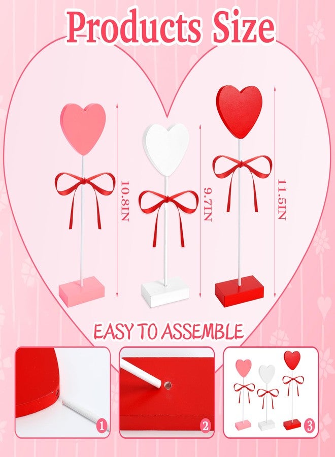 GITMIWS 3 Pieces Valentines Day Decorations, Wooden Heart Valentines Day Table Centerpiece, Romantic Tiered Tray Decor Set for Wedding, Party, Home & Office - Image 3