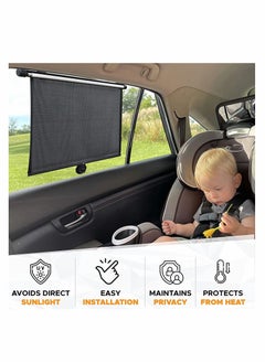 Excefore Car Side Window Sun Shade (2 Pack) | Retractable Car Roller Sunshade for Kids, Pets | Baby Car Window Shades for UV and Sun Glare Protection | Car Window Blinds for Privacy Blackout 15"x17"  - Image 2