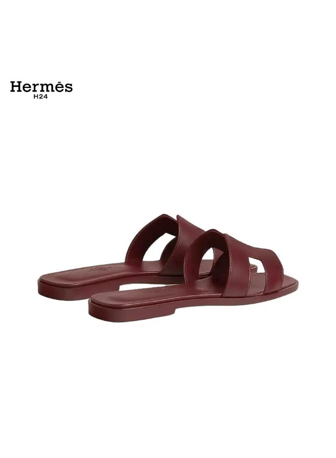 Hermes H24 حذاء مسطح مفتوح من الأمام من جلد العجل من Hermes H24 Oran، بنمط H، للنساء، صيفي، أحمر داكن - Image 2