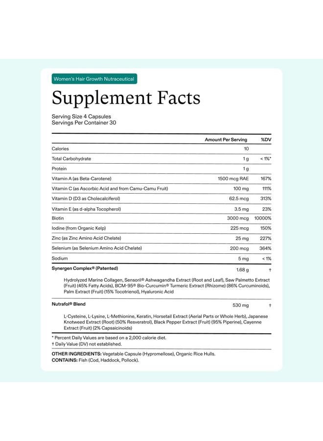 Women's Hair Growth Supplement and Collagen Peptides Powder, Ages 18-44, Physician-formulated for Visibly Thicker, Stronger Hair, Dermatologist Recommended - 1 Month Supply, 12 oz Bottle