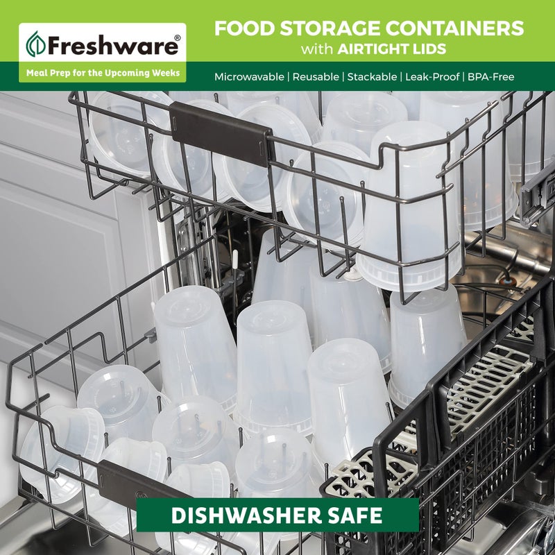 Freshware Food Storage Containers 24 oz Plastic Deli Containers with Lids, Slime, Soup, Meal Prep Containers, BPA Free, Stackable, Leakproof, Microwave/Dishwasher/Freezer Safe, 48 count (pack of 1) - Image 3