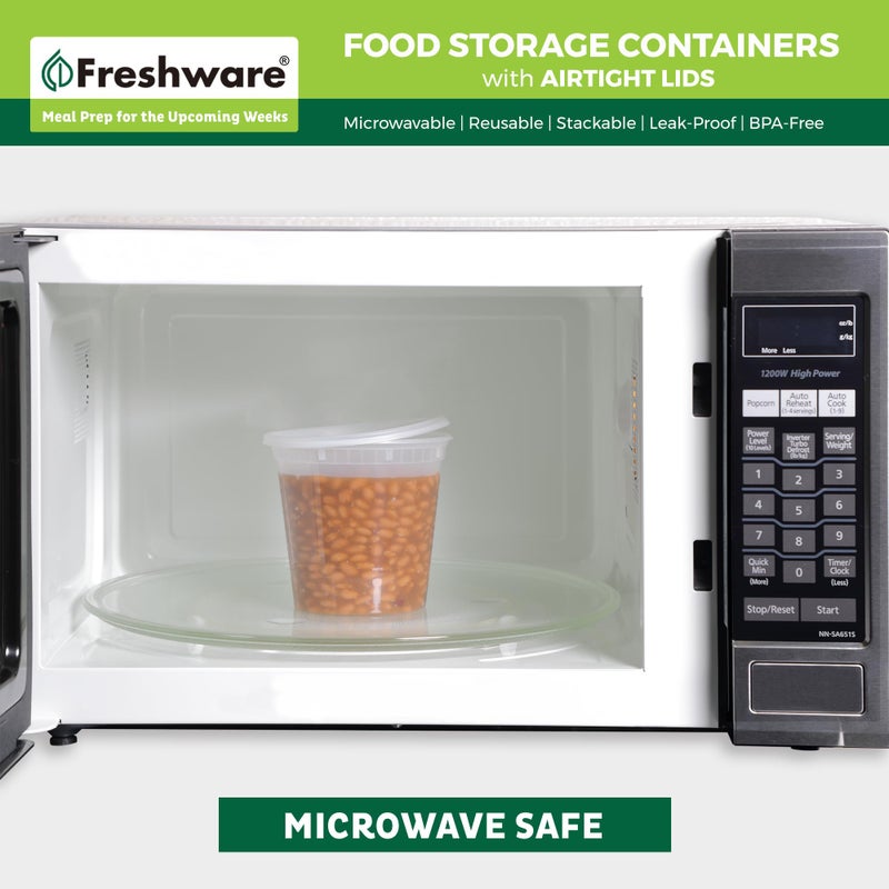 Freshware Food Storage Containers 24 oz Plastic Deli Containers with Lids, Slime, Soup, Meal Prep Containers, BPA Free, Stackable, Leakproof, Microwave/Dishwasher/Freezer Safe, 48 count (pack of 1) - Image 2