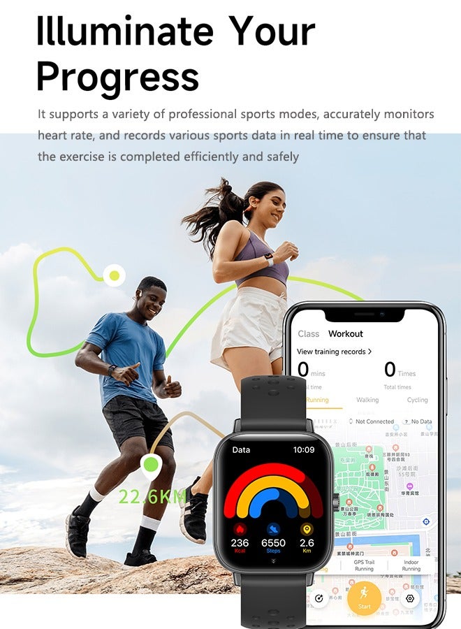 RollsTimi  Smart Watch for Men and Women with Black Case, 1.83" Fitness Tracker, Heart Rate Monitor/Sleep Tracker/Pedometer, 100+ Sport Modes, Compatible with Android & iOS - Image 2