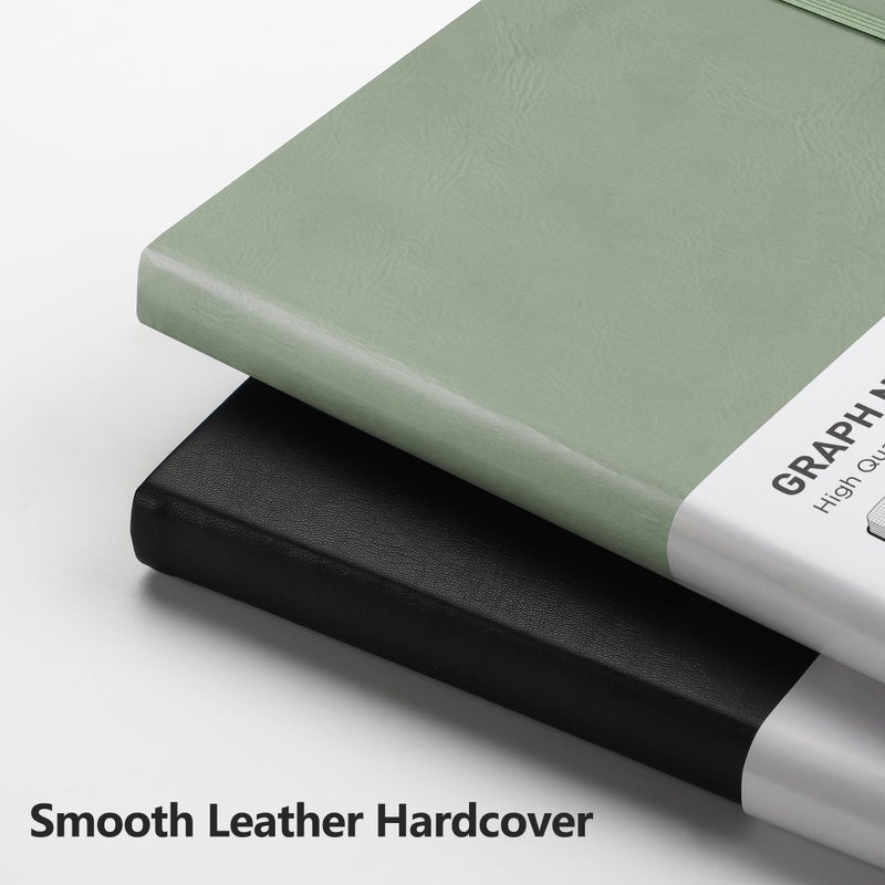 Rettacy Graph Grid Paper Notebook  192 Pages  A5 Medium Size (5.7'' X 8.3'')  5 Squares Per Inch  Leather Hardcover  100 Gsm Thick Paper  For School  Students  Math  Engineering (Sage Green) - Image 4