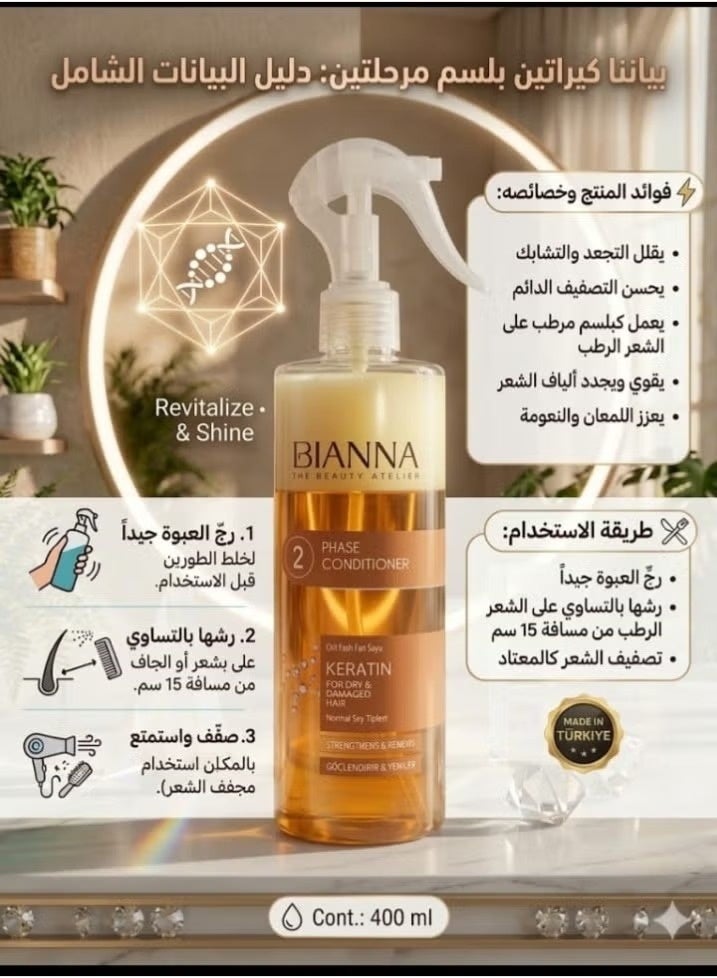 بيانّا وداعاً للشعر التالف مع بلسم الكيراتين ثنائي الطور حماية وترطيب  400 مل - Image 2