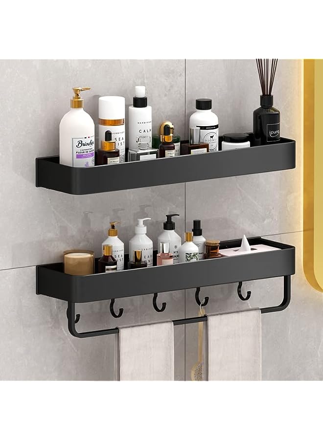 PROMASS 2PCS Bathroom Shower Rack, 15.7 inch Black Bathroom Wall Shelf (2 Tier), Bathroom Shelf with Towel Bar, Wall Mounted Shower Storage Organizer Holder Rack - Image 1