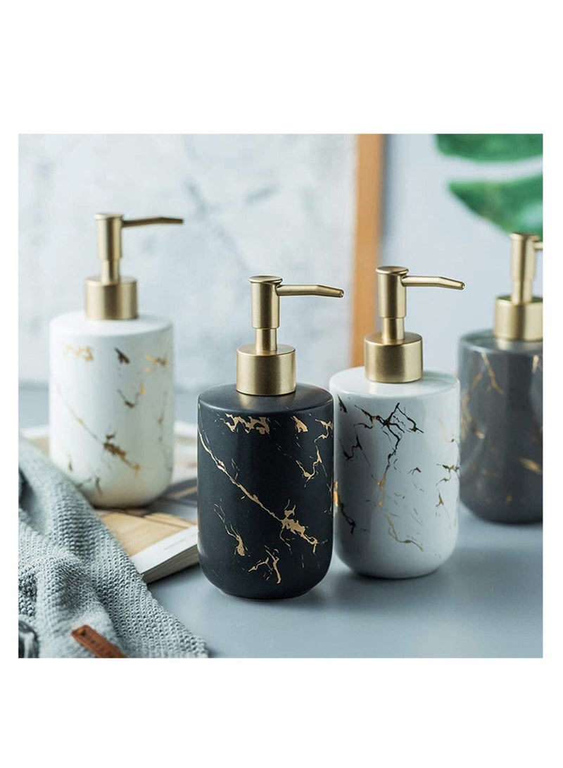 Ceramics Soap Dispenser, White Marble Style, Refillable Hand Lotion, Dispenser for Shampoo, Body Wash, Disinfectant, Stylish Home Bath Décor, Bathroom Toilet Press Bottle (300ML White) - Image 4