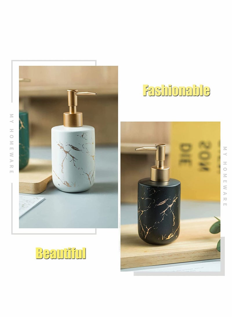 Ceramics Soap Dispenser, White Marble Style, Refillable Hand Lotion, Dispenser for Shampoo, Body Wash, Disinfectant, Stylish Home Bath Décor, Bathroom Toilet Press Bottle (300ML White) - Image 2
