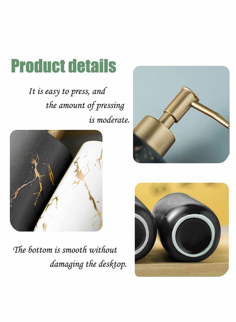 Ceramics Soap Dispenser, White Marble Style, Refillable Hand Lotion, Dispenser for Shampoo, Body Wash, Disinfectant, Stylish Home Bath Décor, Bathroom Toilet Press Bottle (300ML White) - Image 5