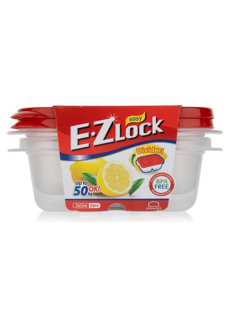 LOCK & LOCK E.Z Lock Airtight Food Storage Containers Set Bpa Free Durable Plastic Compact Design 260 ML 2 Pcs Pack - Image 1