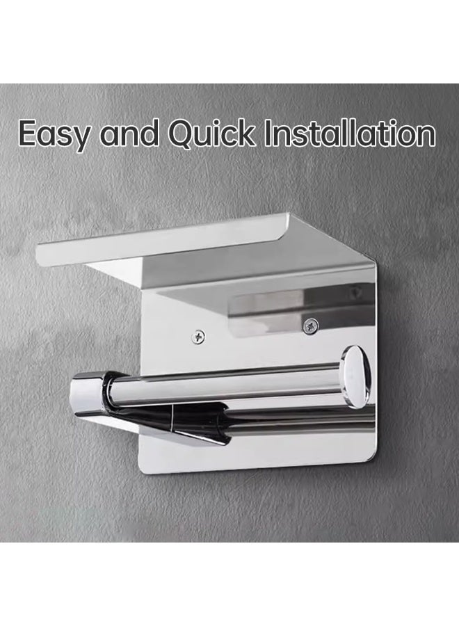 YD Wall Mounted Toilet Paper Holder with Storage Shelf, Modern Bathroom Tissue Roll Dispenser, Space Saving Stainless Steel Organizer for Washroom, Restroom, Home and Commercial Use - Image 3