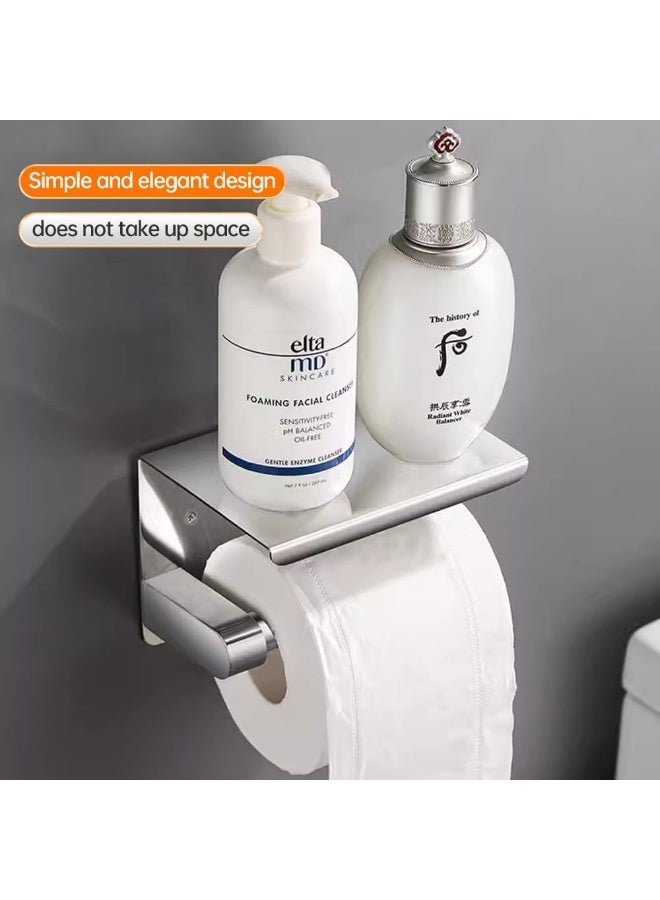YD Wall Mounted Toilet Paper Holder with Storage Shelf, Modern Bathroom Tissue Roll Dispenser, Space Saving Stainless Steel Organizer for Washroom, Restroom, Home and Commercial Use - Image 4