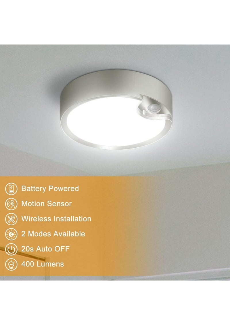 LED Motion Sensor Ceiling Light, Battery Operated Ultra Bright Motion Activated Indoor Light for Shed Loft Porch Toilet Garage Stair Hallway Cupboard, Daylight 400LM (Battery Not Included)  - Image 2