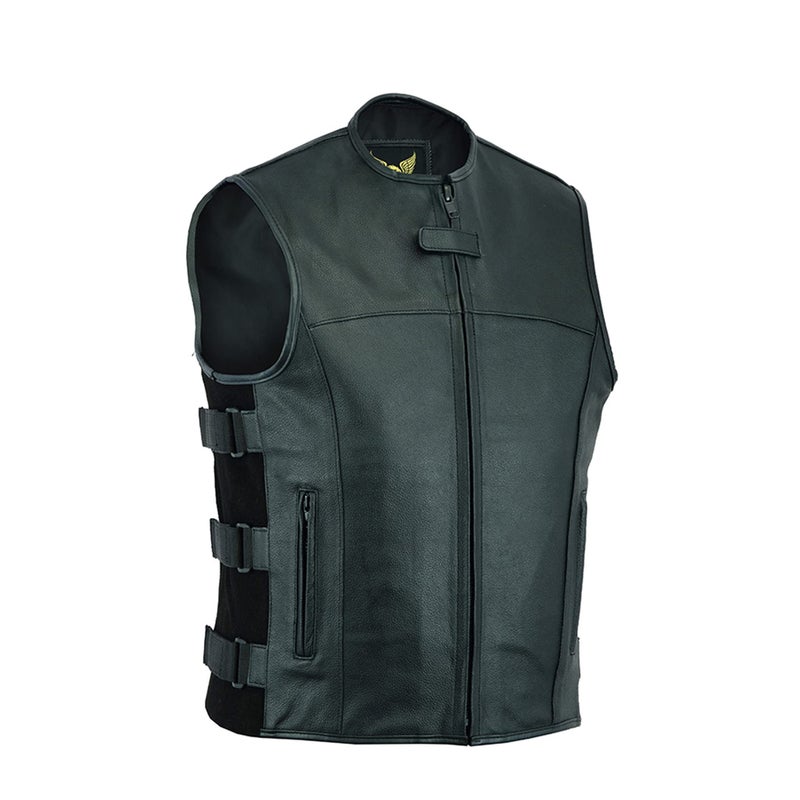Leatherick Mens Warrior Style Leather Motorcycle Vest for Men with Deep Pockets XL Black Split Leather