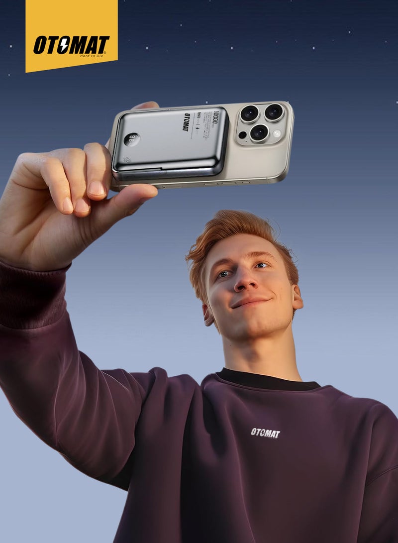 OTOMAT 10,000mAh Fast Wireless Power Bank with Stand & LED Display – High-Speed Charging for iPhone, Samsung, Android, Tablets, Power Bank, and More – Compact Design, Black - Image 2