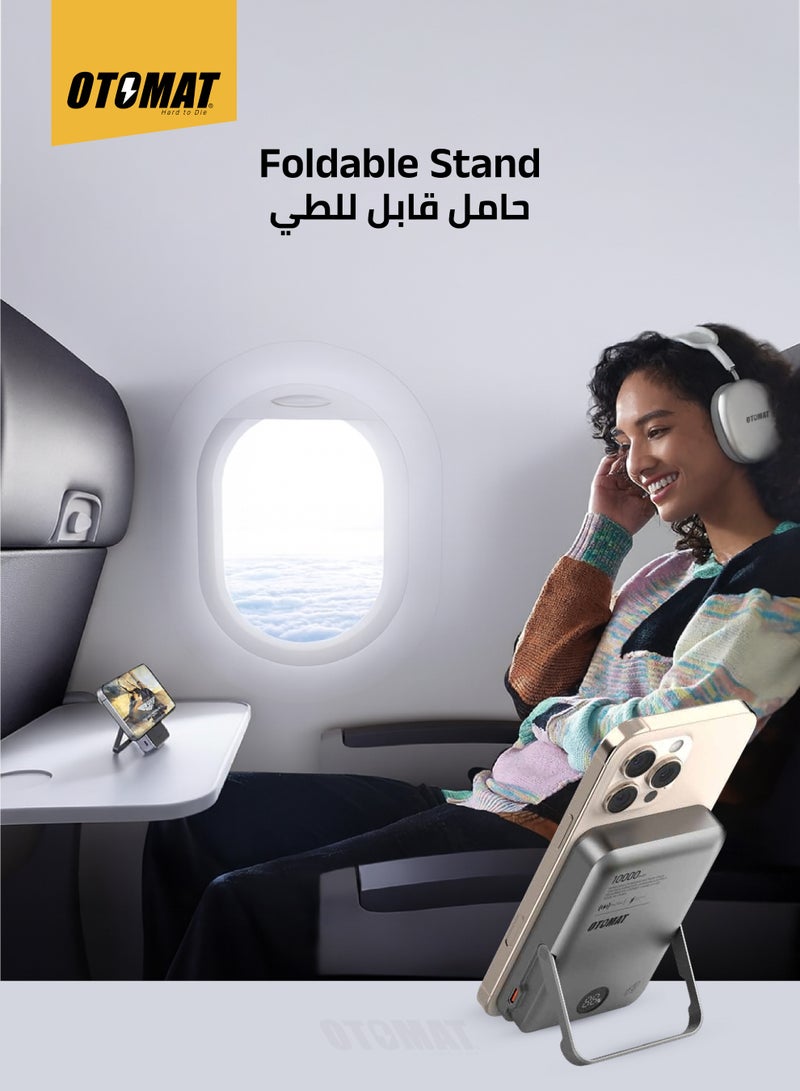 OTOMAT 10,000mAh Fast Wireless Power Bank with Stand & LED Display – High-Speed Charging for iPhone, Samsung, Android, Tablets, Power Bank, and More – Compact Design, Black - Image 4